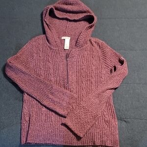 DKNY Womens Hooded Half Zip Bell Sleeve Sweater Size L